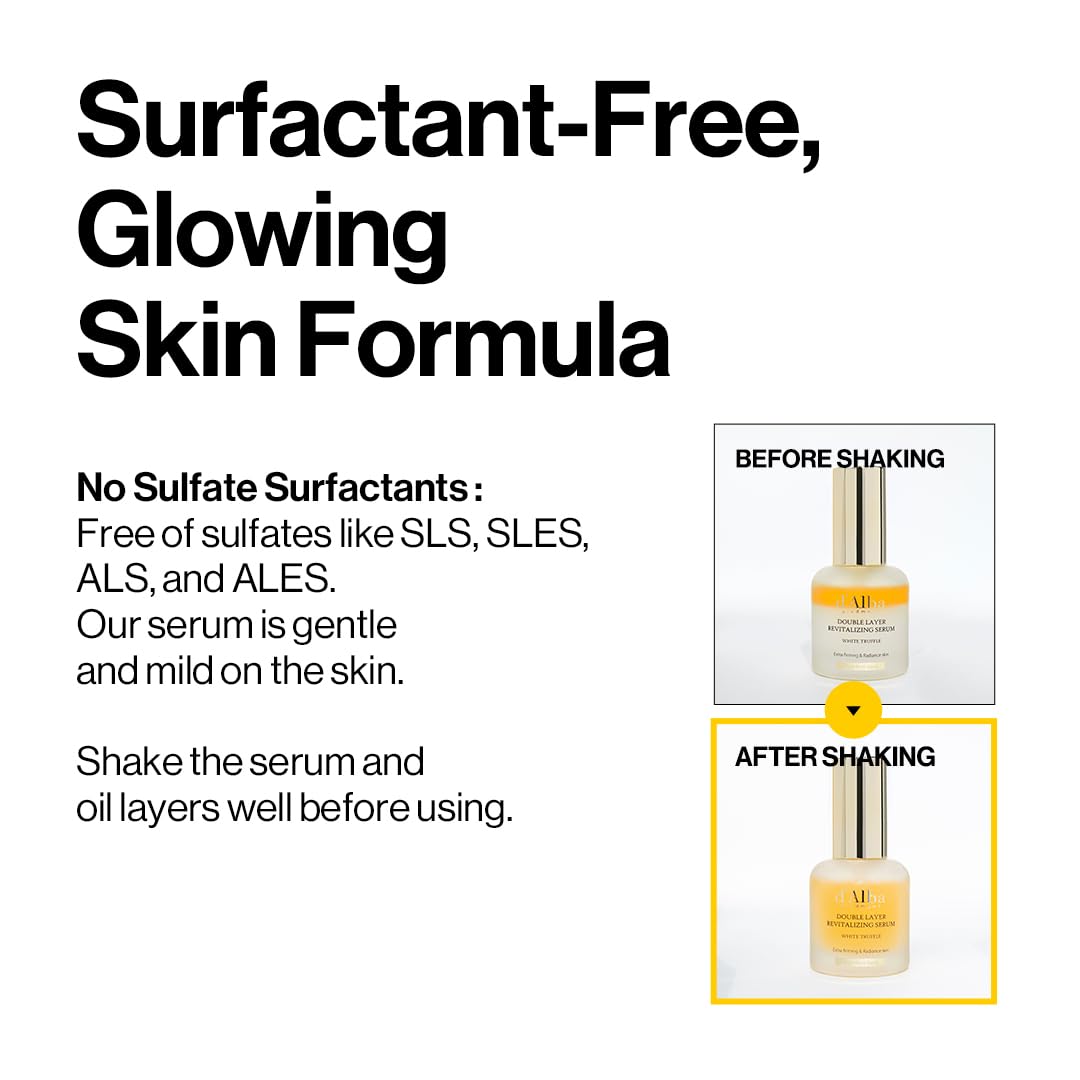 d'alba Piedmont Italian White Truffle Double Layer Revitalizing Serum, 100hr Hydration, Hyaluronic Acid and Centella Asiatica, Skin Firming and Tightening, Long-lasting Korean Skin Care (1.01 fl.oz)