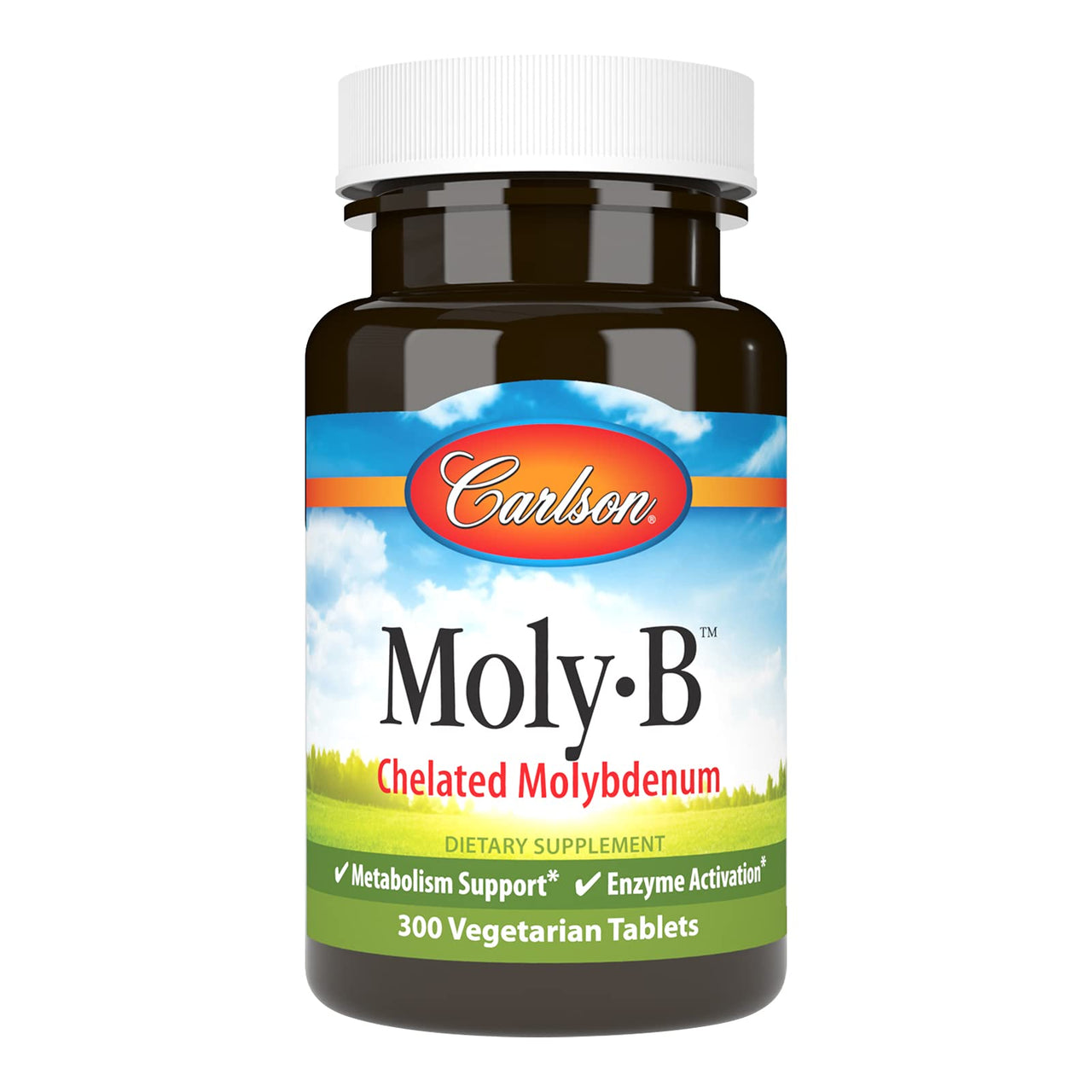 Carlson - Moly-B, Chelated Molybdenum Supplements, Metabolism Support & Enzyme Activation, Molybdenum Glycinate Chelate, 300 Vegetarian Tablets