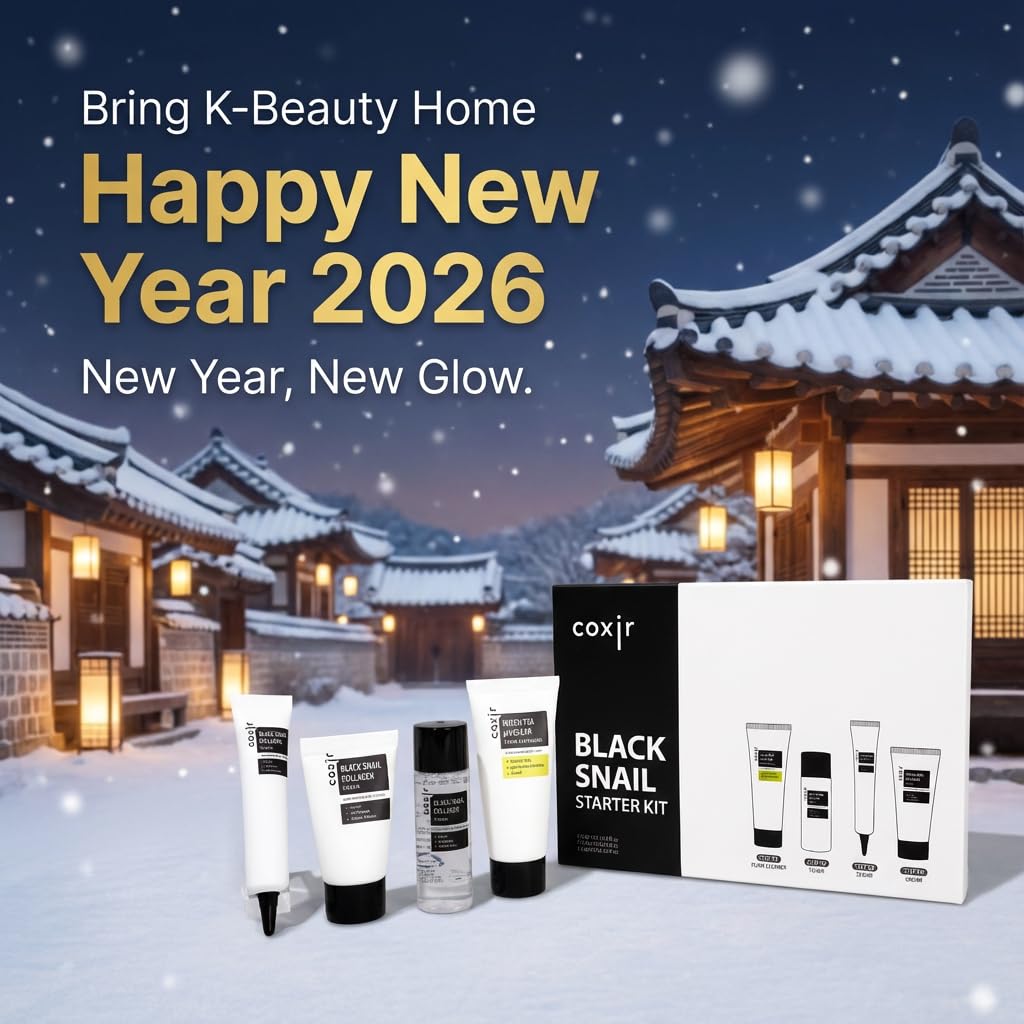 coxir Black Snail Collagen Starter Kit – Cleanser, Toner, Serum & Cream | Repairing Snail Mucin Skincare Set, Hydrating Korean Beauty Routine for Women (4-Piece)