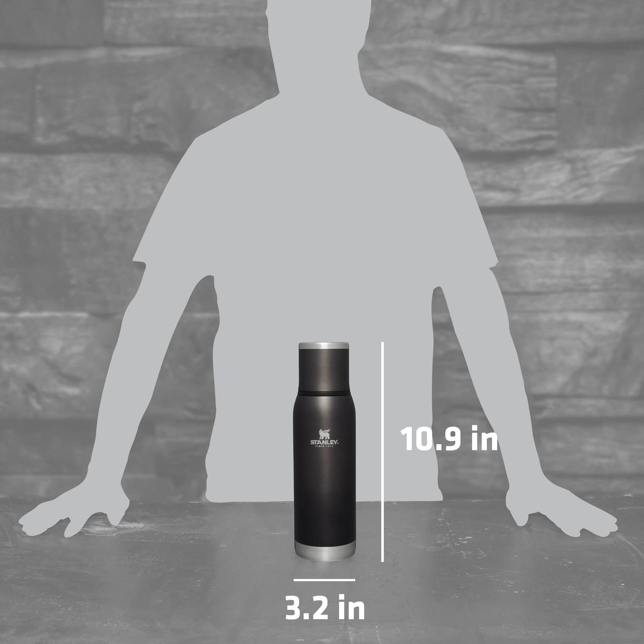 Stanley Adventure-To-Go Vacuum Bottle 25 oz | Wide Mouth with Leakproof Cup Lid | Keep Drinks Hot or Cold | Packable for Travel | Insulated Stainless Steel Thermos | BPA-Free | Charcoal Glow