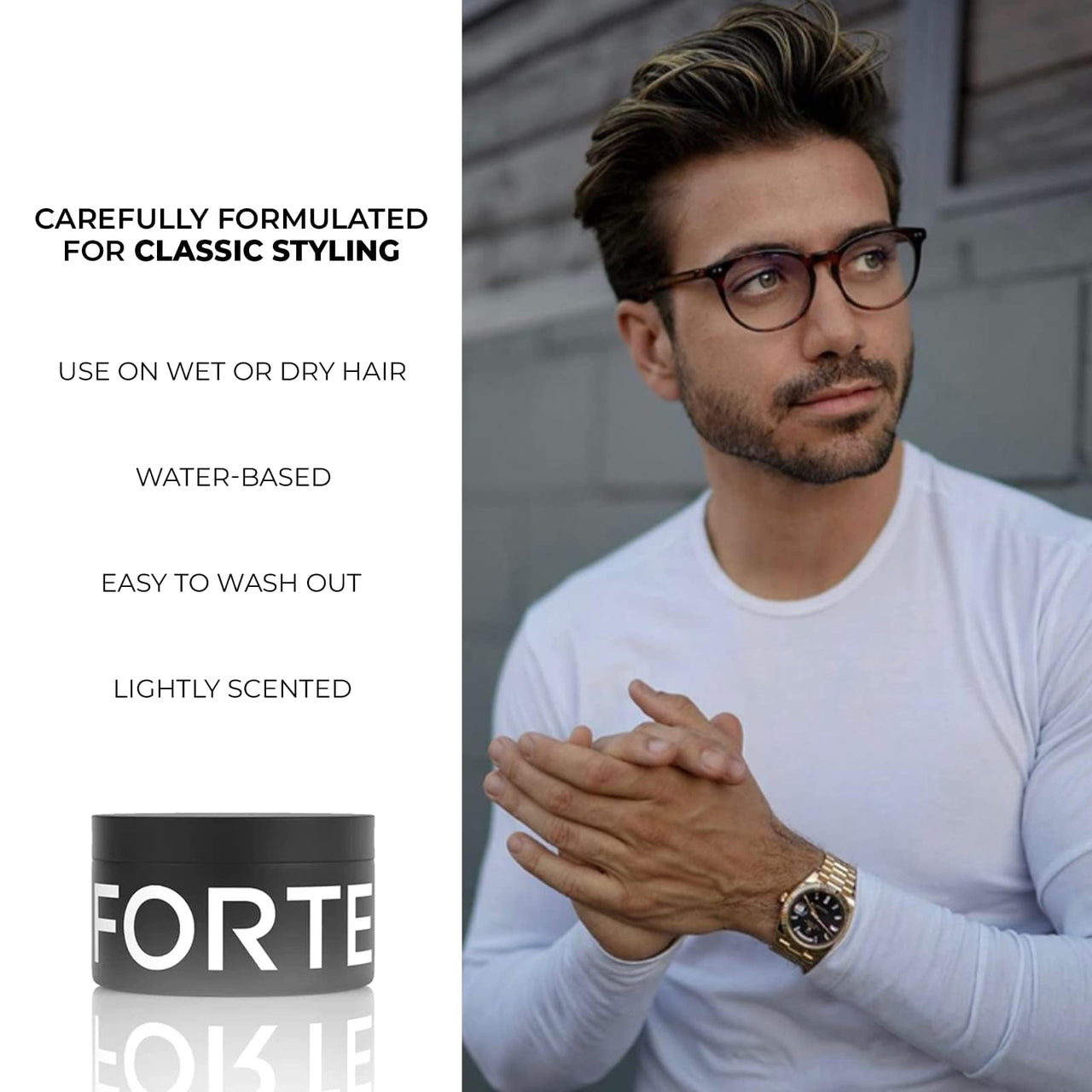 Forte Series Hair Pomade for Men, Medium Flexible Hold, Low Shine, 3 oz, Water Based for Slicked Back Hairstyles, Thick, Non-Greasy, by Alex Costa