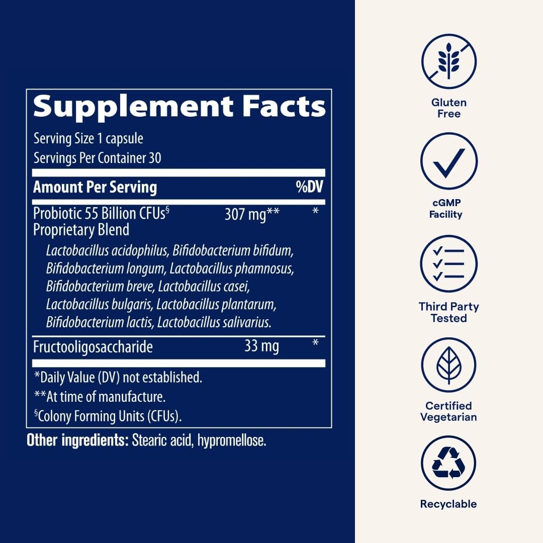 Trace Minerals Probiotic 55 Billion - High-Potency Probiotic for Small & Large Intestine Support - Age-Related Gut Support - Delayed Release Technology - Gluten-Free - 30 Count (30 Servings)
