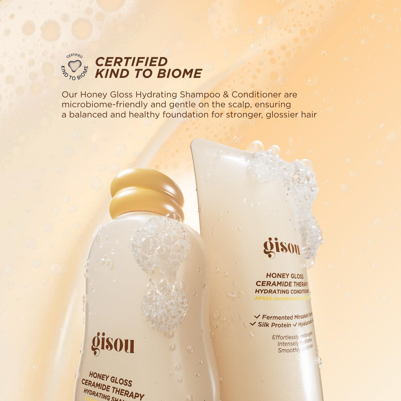 Gisou Honey Gloss Ceramide Therapy Hydrating Shampoo, Microbiome-Balancing, Wildflower Honey Scented, Frizz Control, Color Safe, Dermatologist Tested