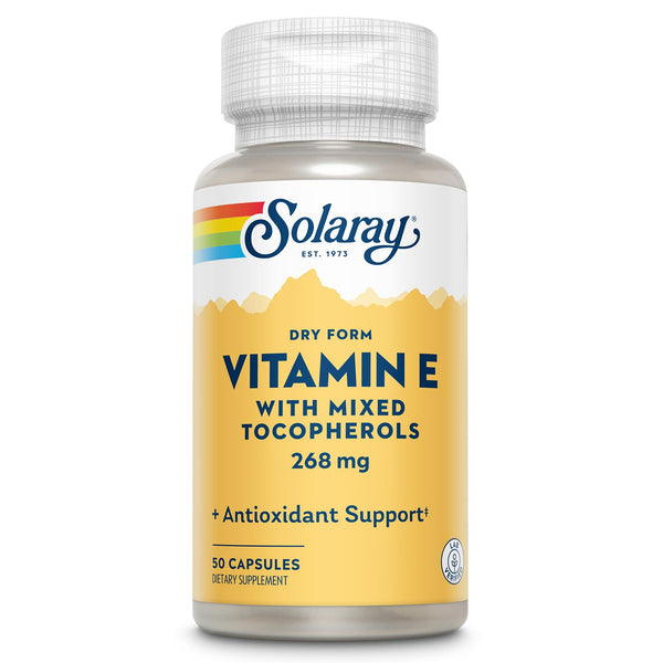 SOLARAY Vitamin E 400 IU (268mg), Dry Form with Mixed Tocopherols Vitamin E - Antioxidant Supplement, PMS and Menopause Support - 60-Day Guarantee, Lab Verified - 50 Servings, 50 Capsules