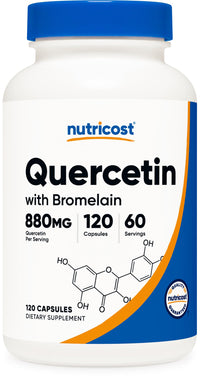 Thumbnail for Nutricost Quercetin with Bromelain, 880mg Quercetin + 165mg Bromelain Per Serving, 120 Capsules, 60 Servings (2 Caps Per Serving) - Vegetarian, Non-GMO & Gluten Free