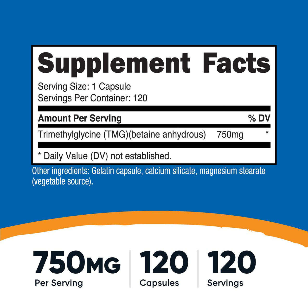 Nutricost TMG (Trimethylglycine) 750mg, 120 Capsules