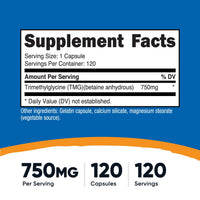 Thumbnail for Nutricost TMG (Trimethylglycine) 750mg, 120 Capsules