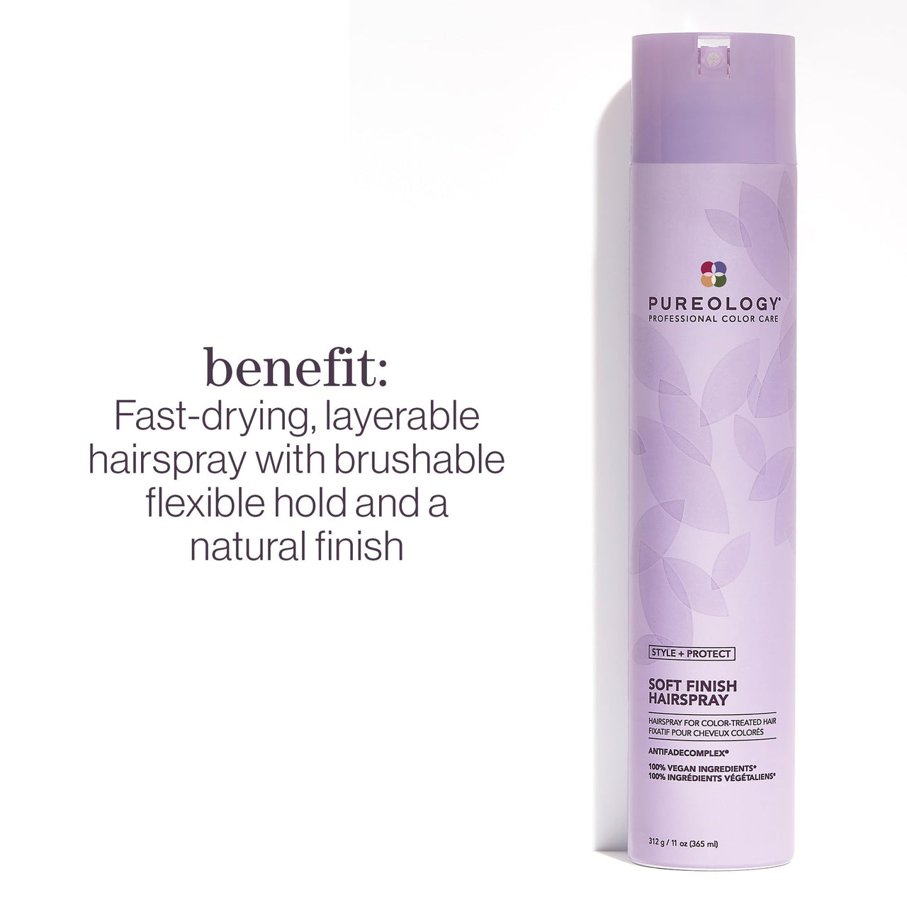 Pureology Style + Protect Soft Finish Hairspray | For Color-Treated Hair | Flexible Hold, Non-Drying Hairspray | Silicone Free | Vegan | Updated Packaging | 11 Oz.|
