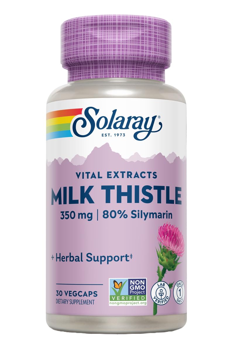 SOLARAY Milk Thistle Seed Extract 350 mg Guaranteed to Contain 80% Silymarin, Traditional Liver Support, Vegan & Lab Verified for Quality, 60 Day Money-Back Guarantee, 30 Servings, 30 VegCaps