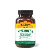 Thumbnail for Country Life Vitamin D3 10,000 IU – High Potency, Non-Fish Source | Bone, Immune & Colon Health Support | 60 Softgels | Certified Gluten-Free, Clean Formula with MCT Oil for Better Absorption