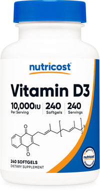 Thumbnail for Nutricost Vitamin D3 10,000 IU, 240 Softgel Capsules - Potent, Non-GMO, Gluten Free Vitamin D