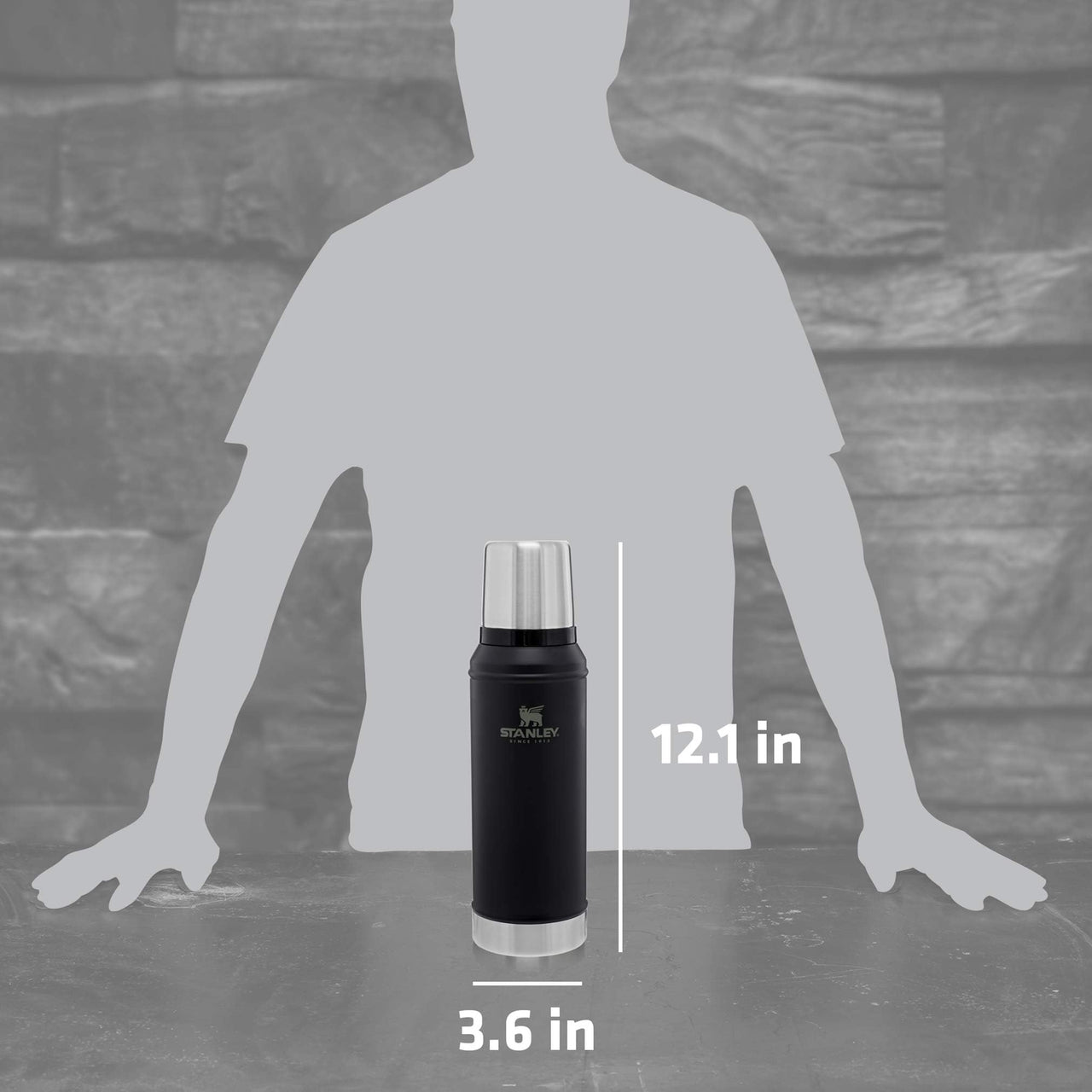 Stanley Classic Legendary Vacuum Bottle 1.0 qt | Wide Mouth with Leakproof Cup Lid | Keep Drinks Hot or Cold | Packable for Travel | Insulated Stainless Steel Thermos | BPA-Free | Matte Black