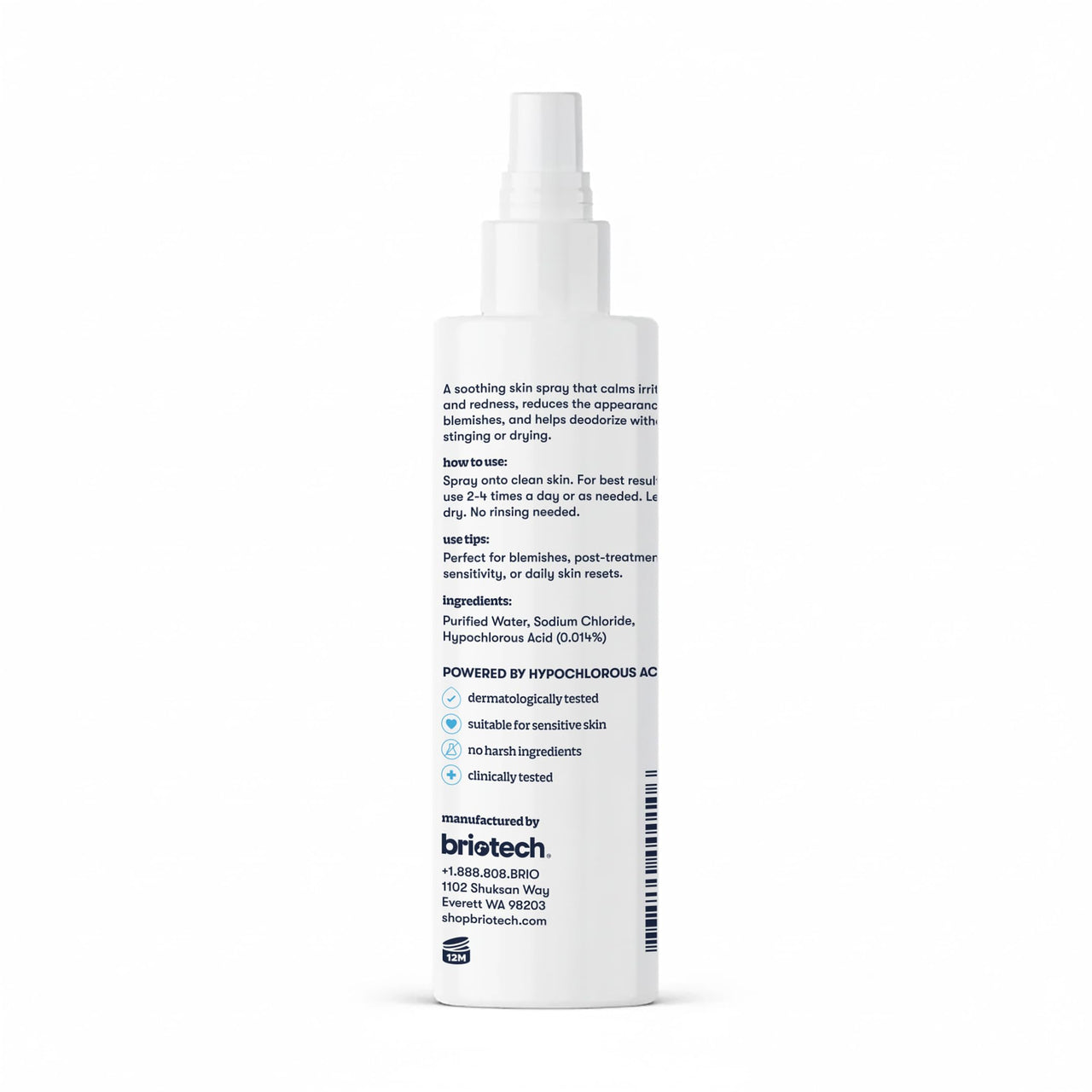 BRIOTECH Topical Skin Spray, Hypochlorous Acid Spray for Sensitive Skin, HOCl Facial Mist, Full Body Support Against Irritation, Calm Redness, Soothe Foot & Scalp, 4 oz (2 Pack)