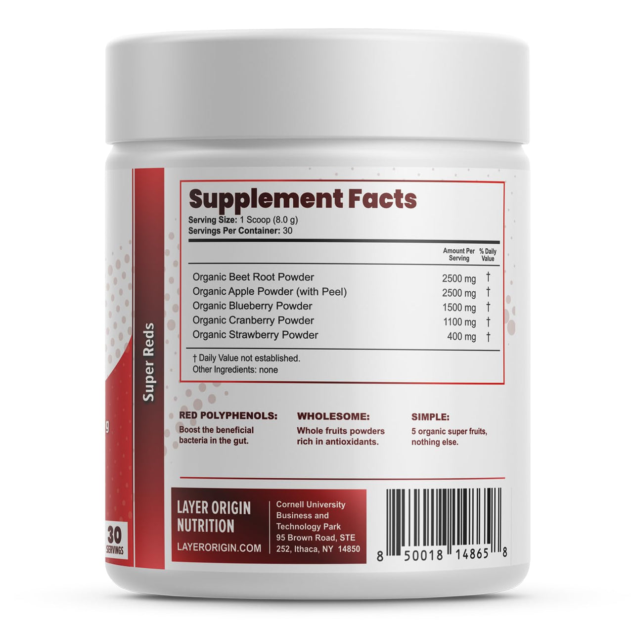 Layer Origin Simple Reds - Organic Red Polyphenols Whole Fruit Powder | Only Real Red Whole Fruits & Zero-fillers | 30 Servings