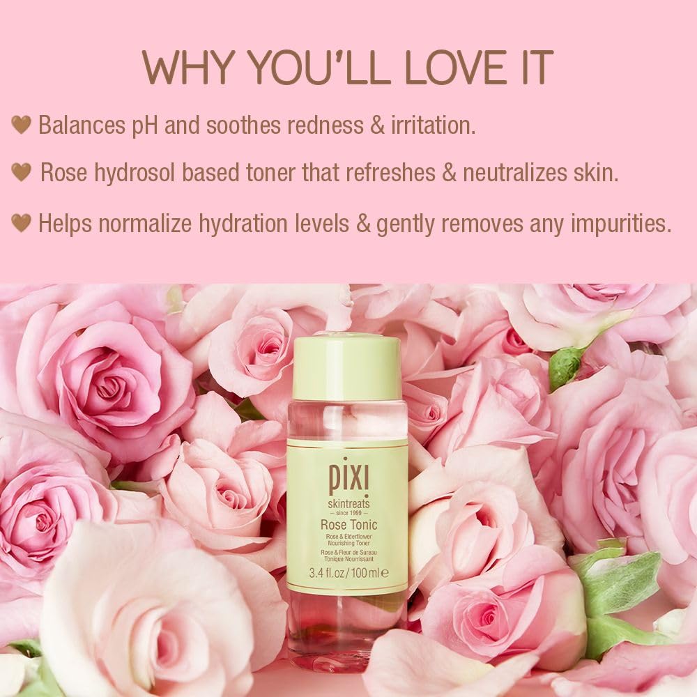 Pixi Rose Tonic Rose Hydrosol Toner Hydrates Skin, Minimize Redness, Rehydrates and Replenishes, 8.5 fl oz/250ml