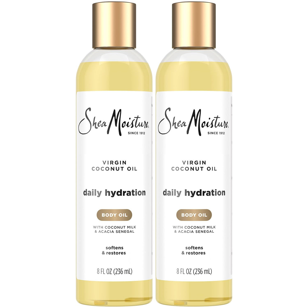 Shea Moisture Body Oil, Daily Hydration 2-Pack – Lightweight, Non-Greasy Moisturizer with Virgin Coconut Oil for Soft, Smooth Skin, 8 Oz Ea