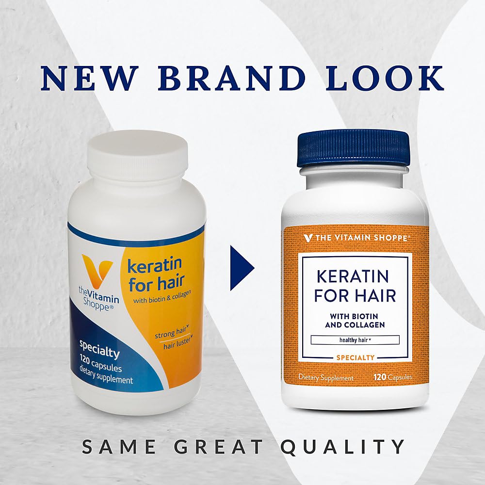 The Vitamin Shoppe Keratin for Hair with Biotin Collagen - Strong Healthy Hair | Hair Luster & Shine | 120 Capsules | Beauty