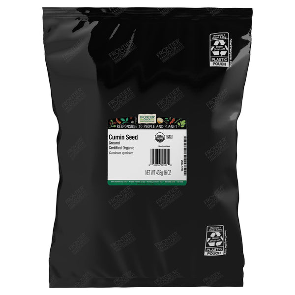 Frontier Co-op Organic Cumin Seed, 1lb Bulk Bag, Ground Cumin Seasoning - Robust Flavor - Perfect Cumin Powder for Chili, Soups, Stews, Curries & More
