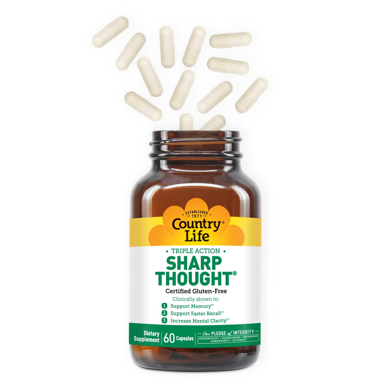 Country Life Sharp Thought - Memory & Cognitive Support Supplement – Sharp-PS Gold Phosphatidylserine + DHA – Promotes Mental Clarity & Faster Recall – Gluten-Free, 60 Capsules