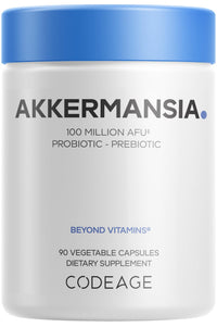 Thumbnail for Codeage Akkermansia Muciniphila Probiotic Supplement - 3-Month Supply of Akkermansia & Chicory Inulin - Daily Synbiotic Probiotic Chicory Root - 100 Million AFUs - Gluten-Free - 90 Capsules