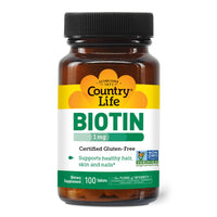 Thumbnail for Country Life Biotin 1mg Supports Healthy Hair, Skin & Nails, 100 Tablets, Certified Gluten Free, Vegan, Halal, Non-GMO Verified