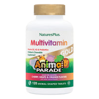 Thumbnail for NaturesPlus Animal Parade Gold Children's Multivitamin - 120 Animal-Shaped Chewable Tablets - Assorted Cherry, Orange & Grape Flavors - Vegan, Gluten Free - 60 Total Servings