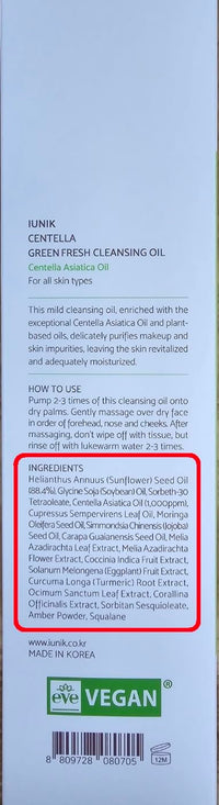 Thumbnail for IUNIK Centella Asiatica Cleansing Oil - Pore & Sebum Control Oil Cleanser | Makeup & Sunscreen Remover for Women & Men Dry Oily Sensitive Acne-prone Skin Gentle Face & Body Wash Korean Skincare