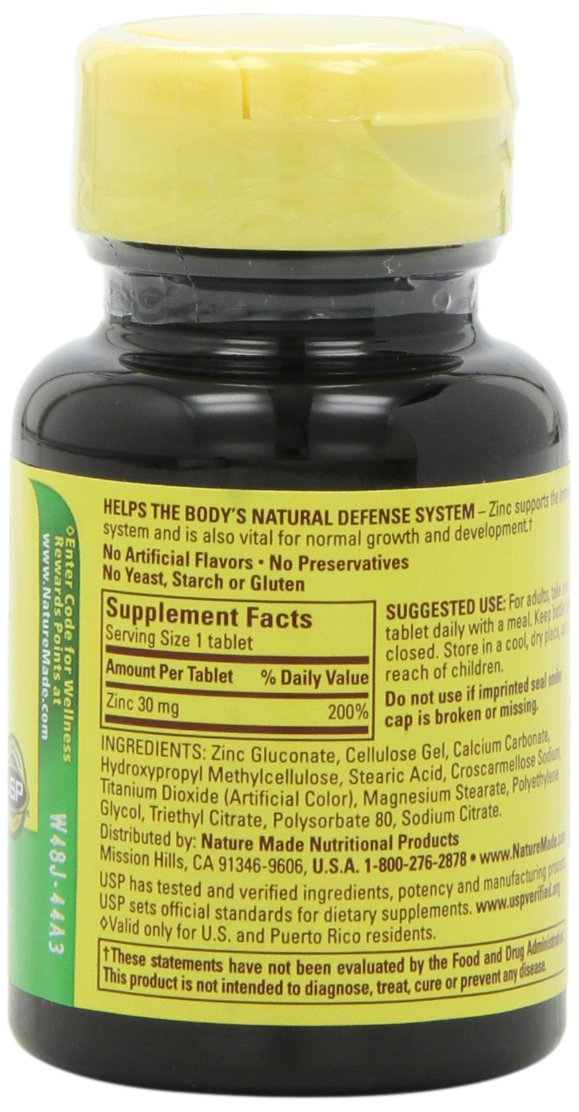 Nature Made Zinc 30mg, 100 Tablets (Pack of 6)