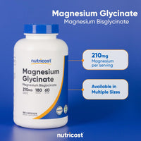 Thumbnail for Nutricost Magnesium Glycinate Capsules (180 Capsules, 210 mg Per Serving) - Magnesium Glycinate Supplement for Gentle Absorption