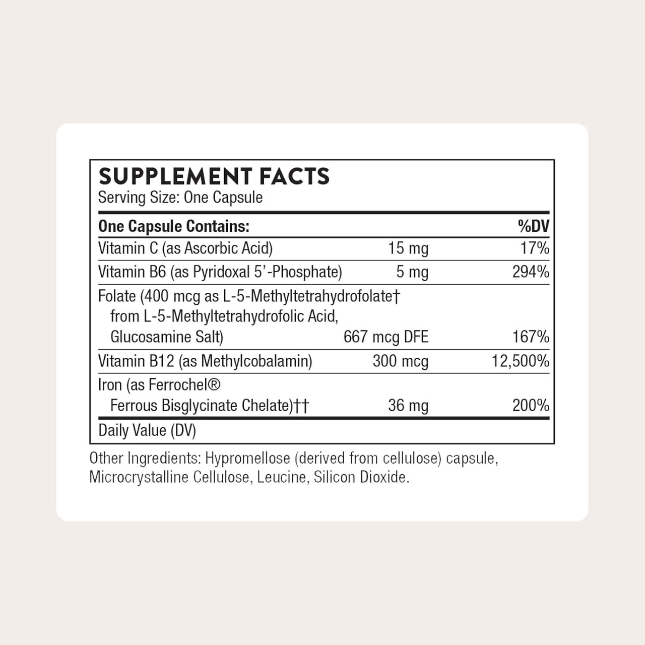 THORNE - Advanced Iron Complex (Formerly Ferrasorb) - Complete Blood Support Formula* - Elemental Iron, Folate, B and C Vitamins for Optimal Absorption - Gluten, Dairy & Soy-Free - 60 Servings