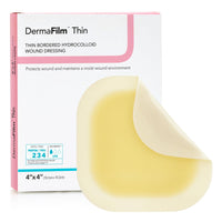 Thumbnail for DermaRite's DermaFilm Thin, Bordered Hydrocolloid Wound Dressing - Transparent with Grid Film Backing, Promotes Healing - 4 in. x 4 in., 1 Count, 10 Packs, 10 Total