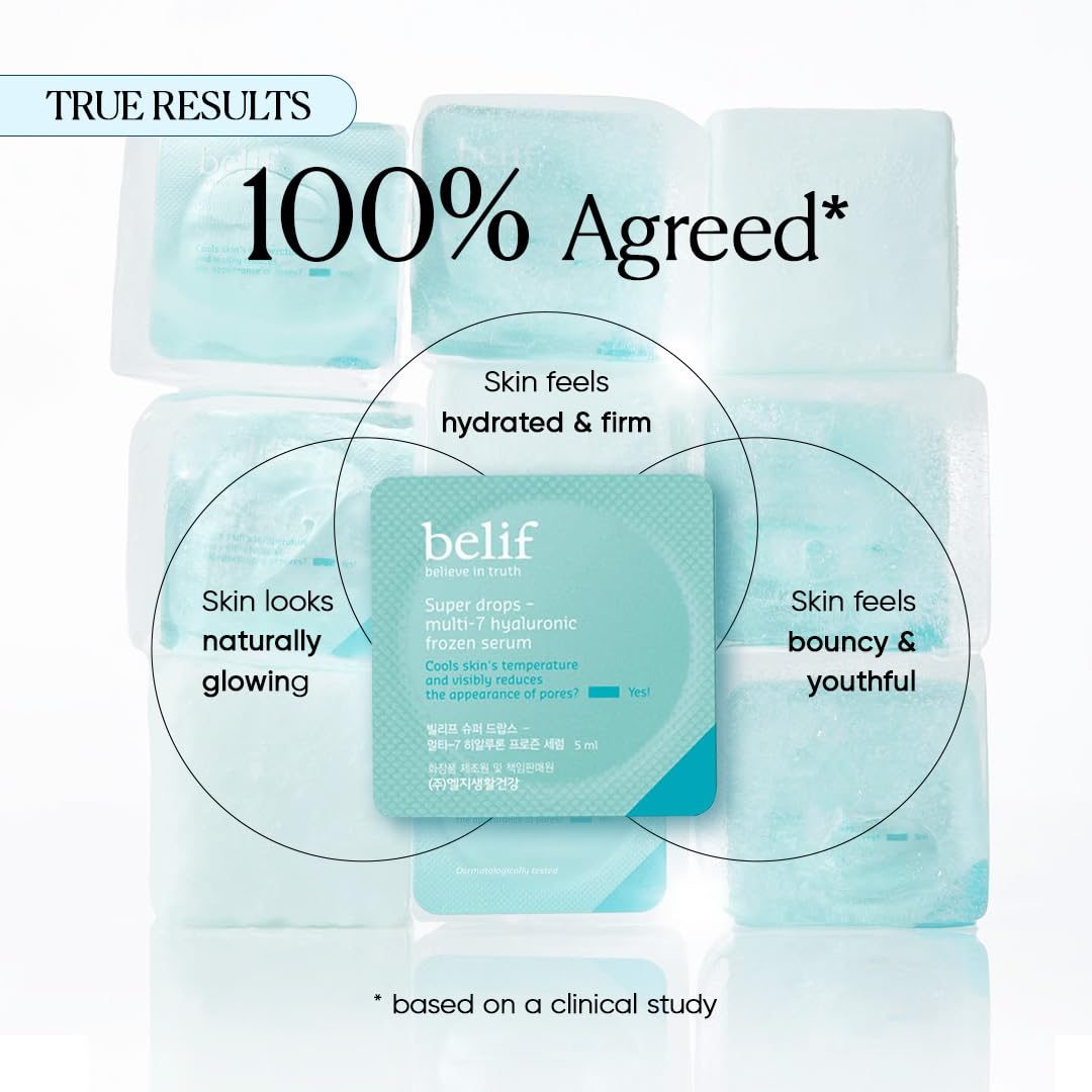 belif Super Drops Multi-7 Hyaluronic Frozen Serum - Hydrating, Soothing, Depuffing Serum with Peptides & Caffeine, Enhances Skin Elasticity, Korean Skincare, 5mlx9EA