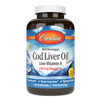 Thumbnail for Carlson - Cod Liver Oil Gems, Low Vitamin A, 230 mg Omega-3s, Norwegian, Wild Caught, Sustainably Sourced, 150 Softgels