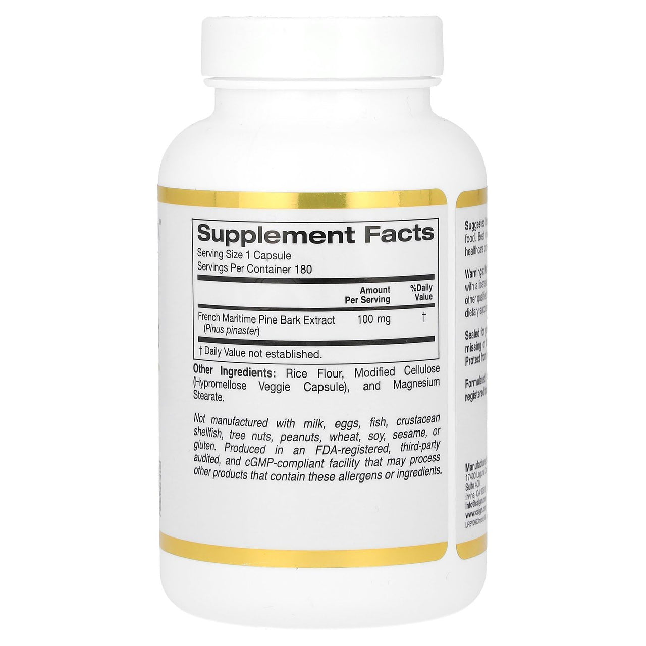 California Gold Nutrition Pine Bark Extract, French Maritime, Oligopin, Antioxidant Polyphenol, 100 mg, 180 Veggie Capsules