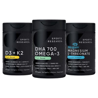 Thumbnail for Sports Research® Vegan Supplements Pack - Vegan DHA 700mg Omega-3 + Vitamin D3 K2 5000iu + Magnesium L-Threonate Capsules 2000mg