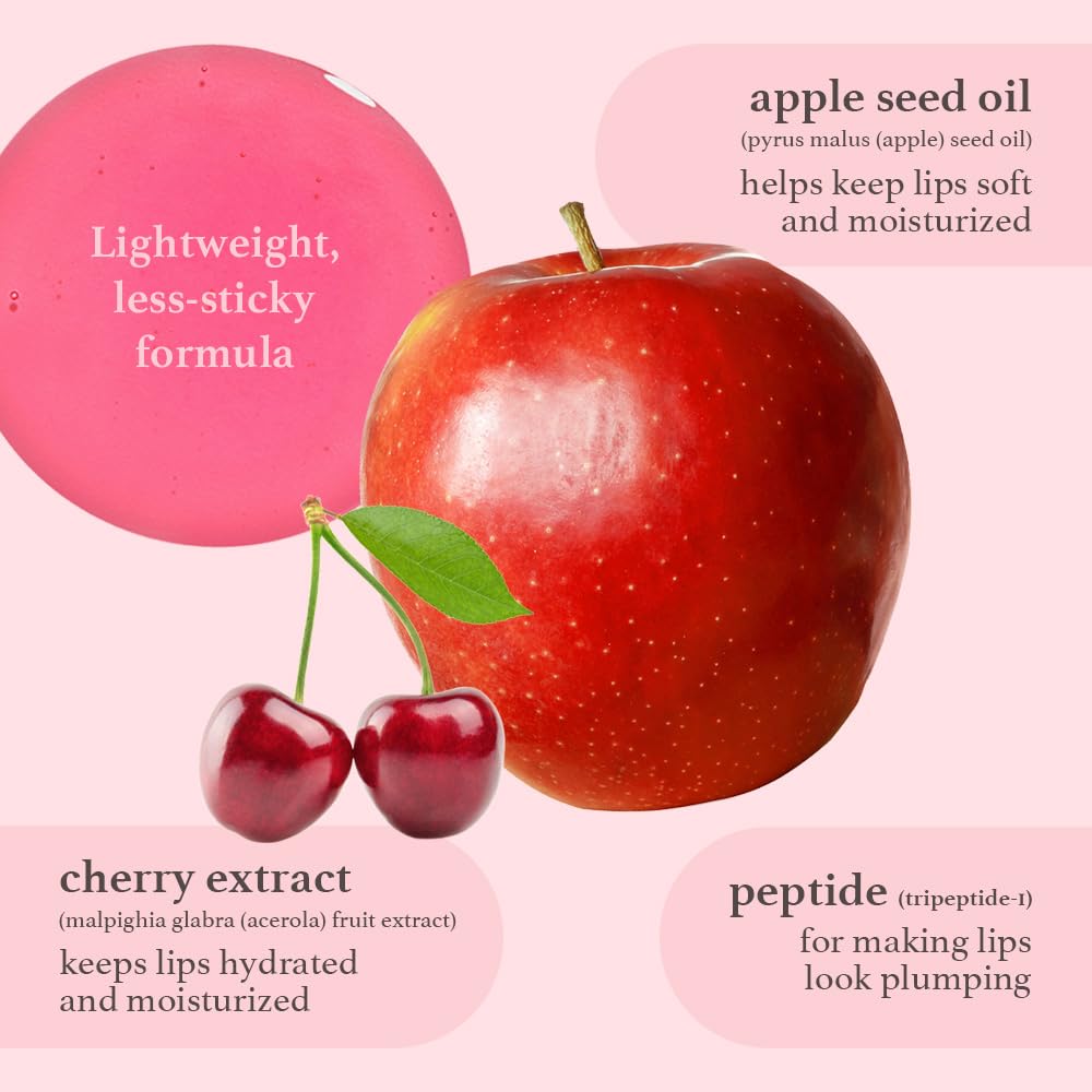 NOONI Vegan Appleseed Lip Oil Set - Appleberry & Applecherry & Appleplum | Long-Lasting, Moisturizing, Plumping, Revitalizing for Dry Lips, Waterproof, No Peel Off, 0.12 FL Oz x 3ea