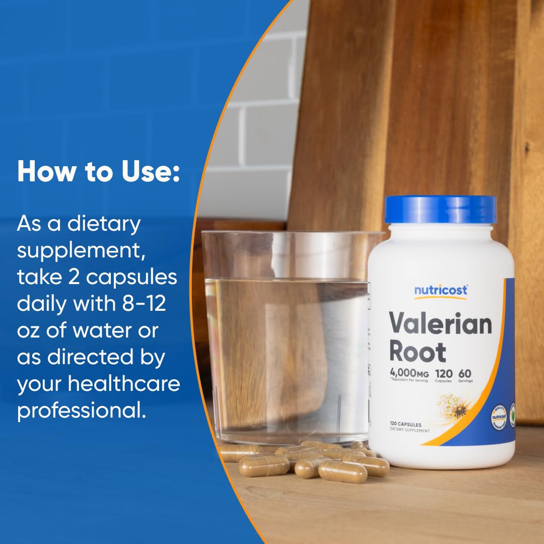 Nutricost Valerian Root Extract 120 Capsules for 60 Servings Per Bottle - Vegetarian, GMO Free and Gluten Free