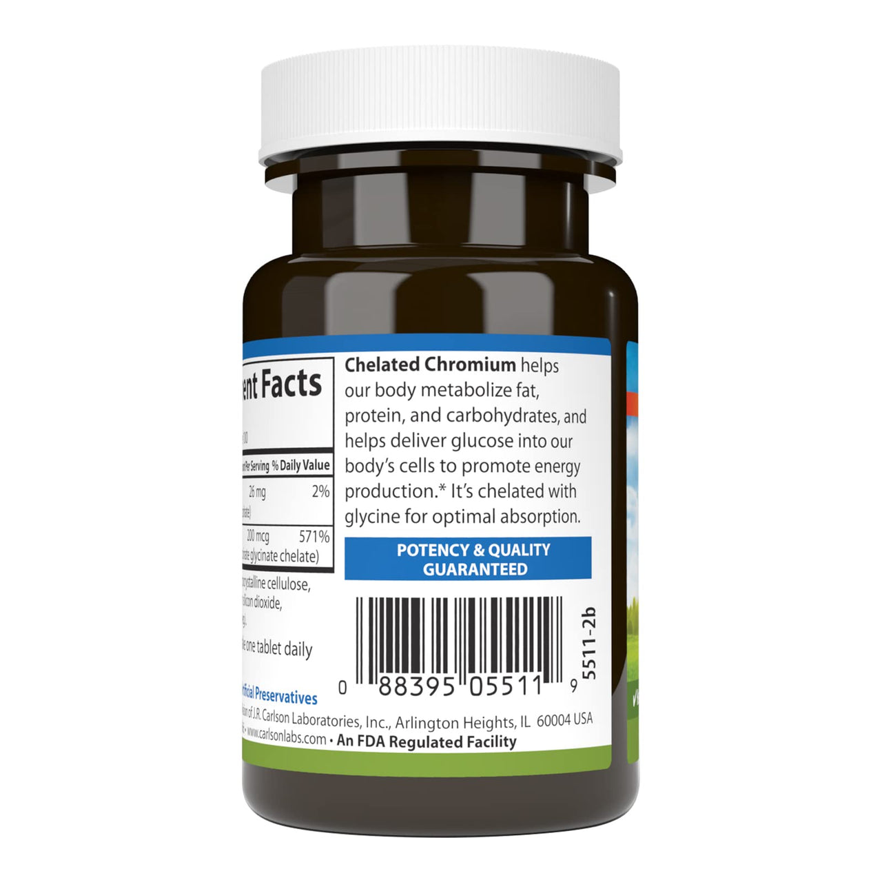 Carlson Chelated Chromium 200 mcg Superior Absorption - Healthy Metabolism Energy Production & Optimal Wellness - 100 Tablets