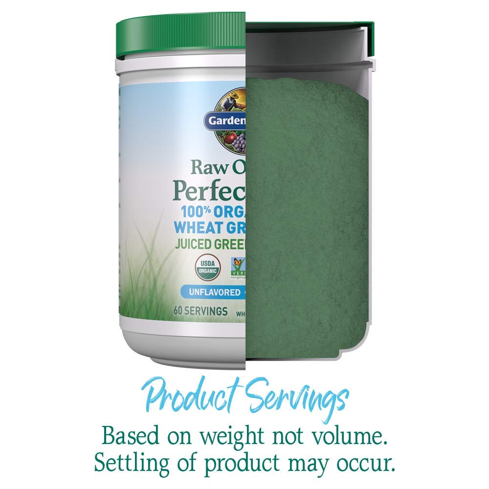 Garden of Life Raw Organic Perfect Food 100% Organic USA Wheat Grass Juice - Juiced Green Superfood Greens Powder, 60 Servings - Stevia-Free, Non-GMO, Vegan, Gluten Free Whole Food Dietary Supplement