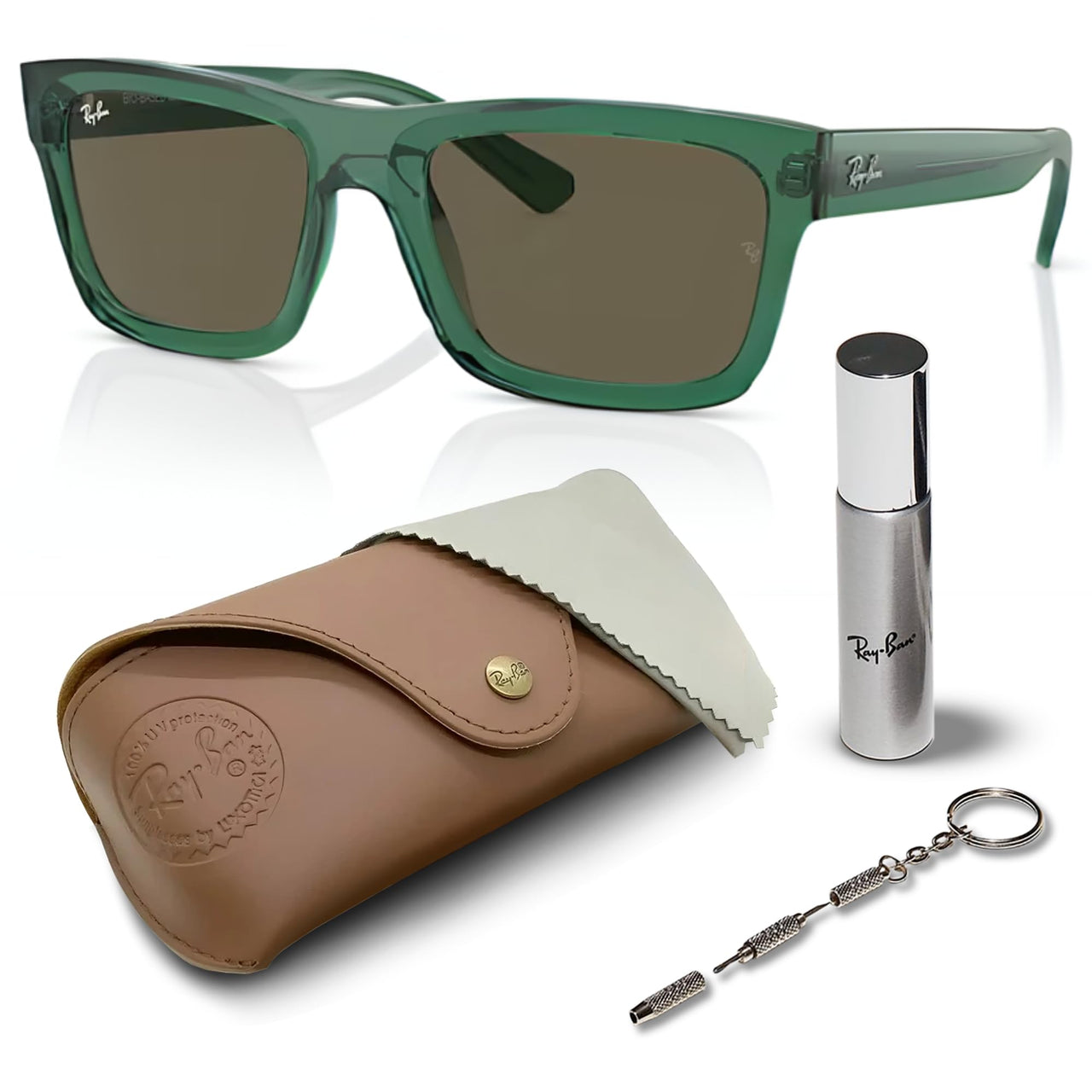 Ray-Ban RB4396 WARREN BIO-BASED Rectangle Shaped Non-Polarized Sunglasses for Men & Women – Includes Official RAYBAN Eyewear Kit – Ideal Formal & Casual Wear Sunglasses – Brown Lens