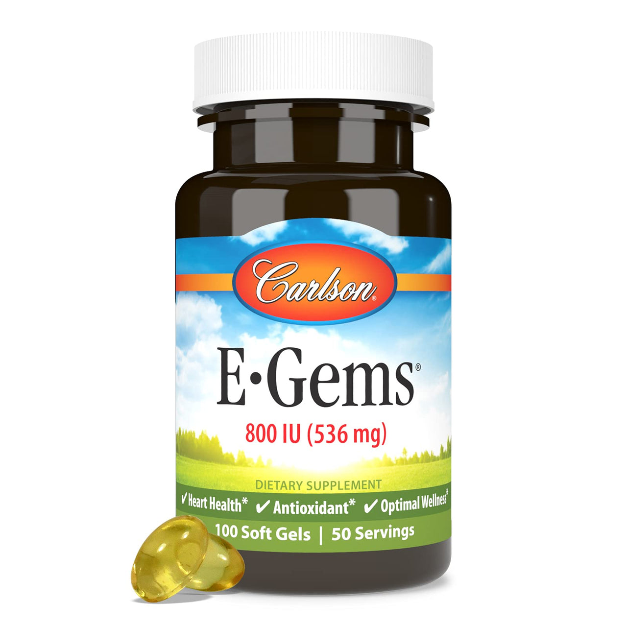 Carlson - E-Gems 800 IU (536 mg), Natural-Source Vitamin E, Optimal Wellness, 50 Soft Gels