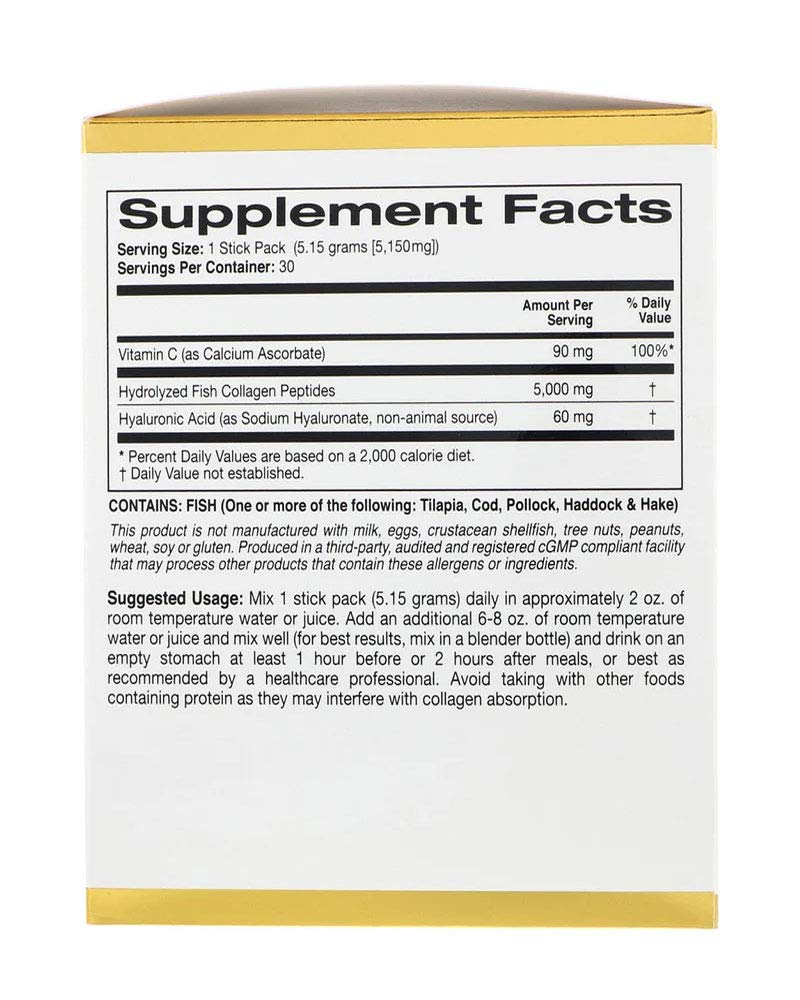 California Gold Nutrition, CollagenUP, Hydrolyzed Marine Collagen Peptides with Hyaluronic Acid and Vitamin C, Unflavored, 30 Packets, 0.18 oz (5.16 g) Each
