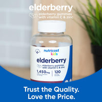 Thumbnail for Nutricost Kids Elderberry Gummies (50mg) with Zinc & Vitamin C 120 Gummies - Gluten Free, No Corn Syrup
