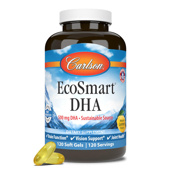 Carlson - EcoSmart DHA, 500 mg DHA, Sustainable Source, Healthy Vision & Brain Function, Lemon, 120 Softgels