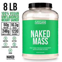 Thumbnail for NAKED Vegan Mass - Natural Vegan Weight Gainer Protein Powder - 1,230 Calories, NSF Certified, Non-GMO, Soy & Gluten Free, No Artificial Ingredients - 8LB Bulk - 11 Servings