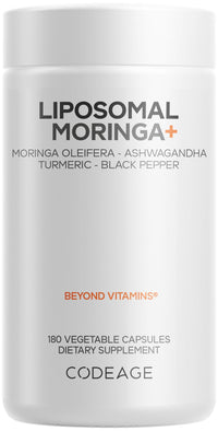 Thumbnail for Codeage Liposomal Moringa+ Supplement, 400mg Moringa 50:1 Extract - Turmeric, Ashwagandha, Black Pepper, 3-Month Supply, Vegan Moringa Powder - 180 Capsules