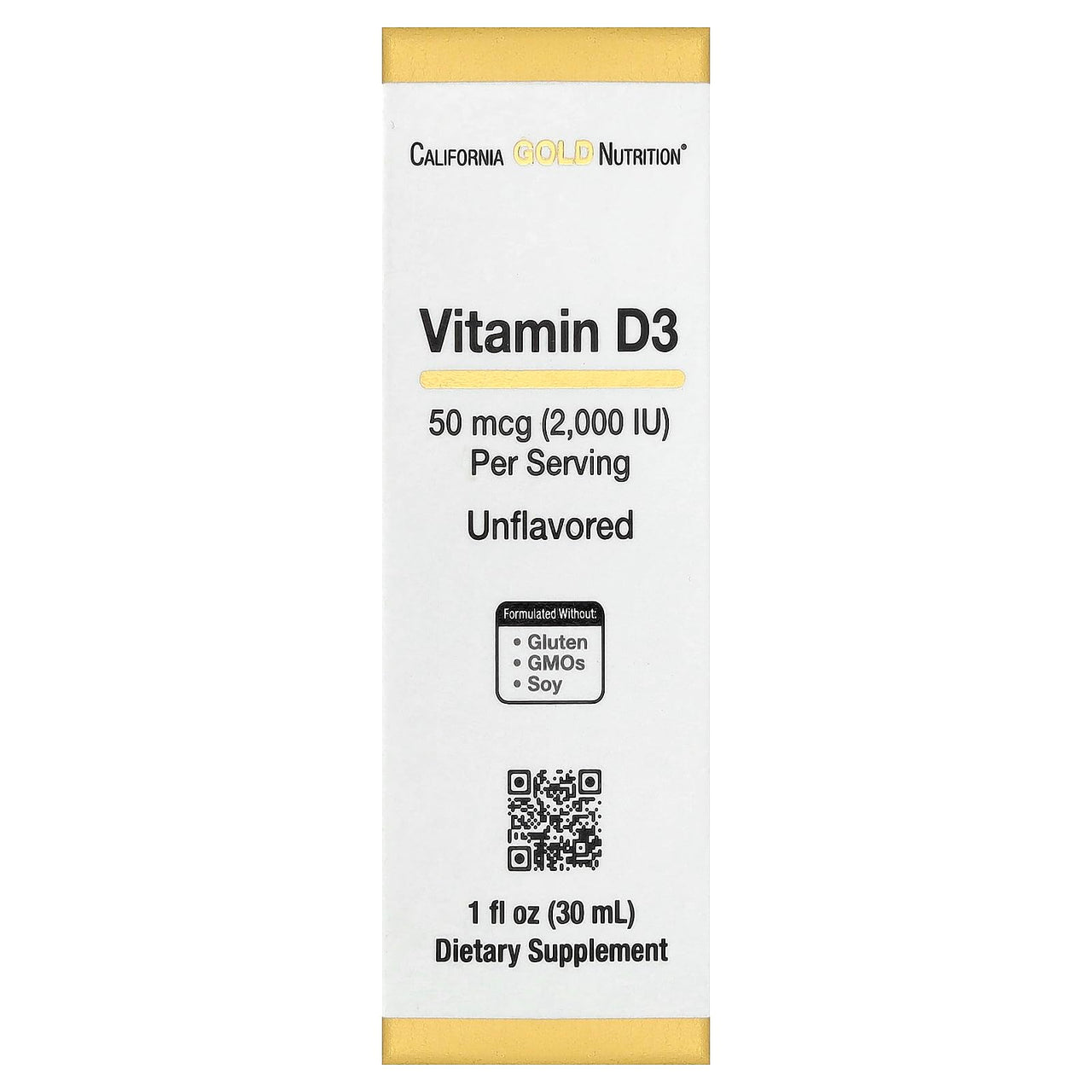 California Gold Nutrition Vitamin D3, Unflavored, 50 mcg (2,000 IU), 1 fl oz (30 ml)