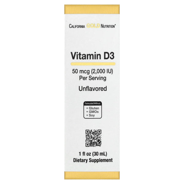 California Gold Nutrition Vitamin D3, Unflavored, 50 mcg (2,000 IU), 1 fl oz (30 ml)
