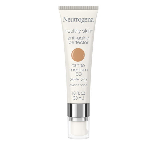 Neutrogena Healthy Skin Anti-Aging Perfector Tinted Facial Moisturizer and Retinol Treatment with Broad Spectrum SPF 20 Sunscreen with Titanium Dioxide, 50 Tan to Medium, 1 fl. oz