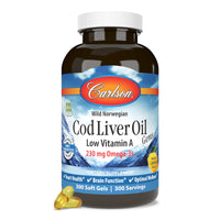 Thumbnail for Carlson - Cod Liver Oil Gems, Low Vitamin A, 230 mg Omega-3s, Norwegian, Wild Caught, Sustainably Sourced, 300 Softgels